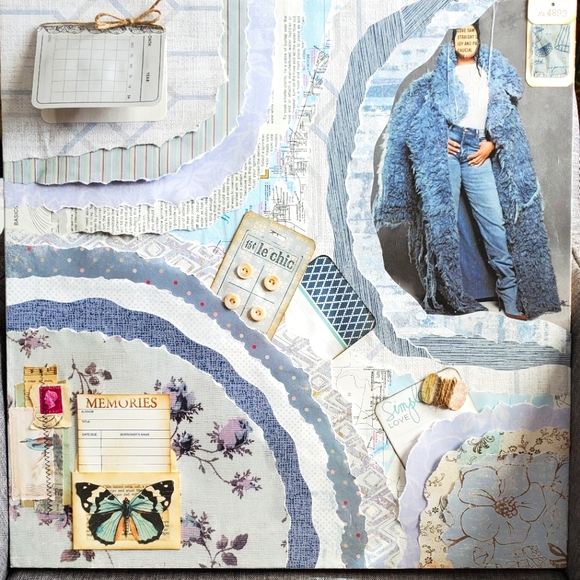 🙏 HAND CRAFTED Large collage wall art mixed media 18x18 inches